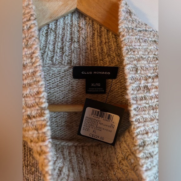 NWT CLUB MONICO Oatmeal Mock Neck Peplum Wool Cotton Sweater - Picture 2 of 9